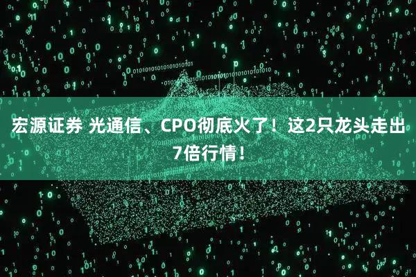 宏源证券 光通信、CPO彻底火了！这2只龙头走出7倍行情！